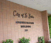 City of La Habra Administration Building view of the sign on the building