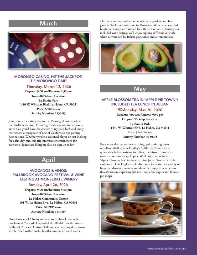 Trips and Tours Jan - May 2 