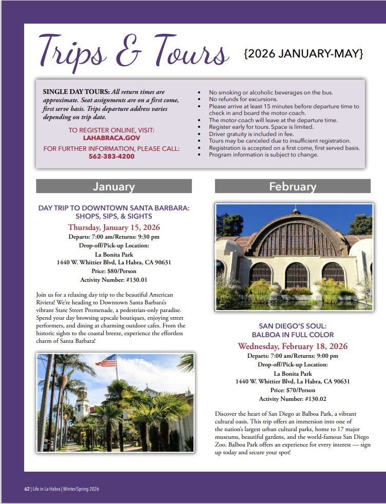 Trips and Tours Jan - May 2026